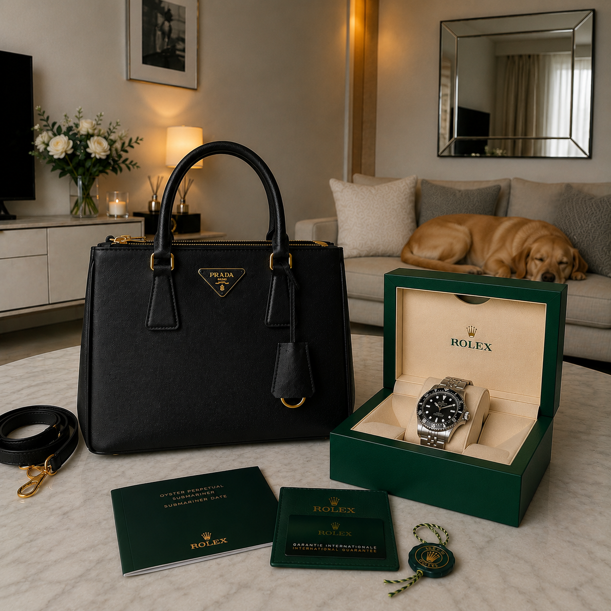 The reward — watch and handbag